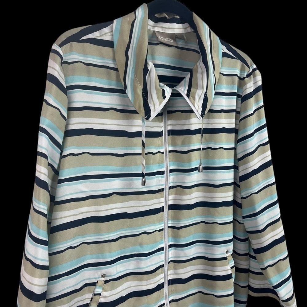 Chicos Womens Lightweight Jacket Cover Up Full Zip Stipe Polyester Size 3 - Picture 4 of 10